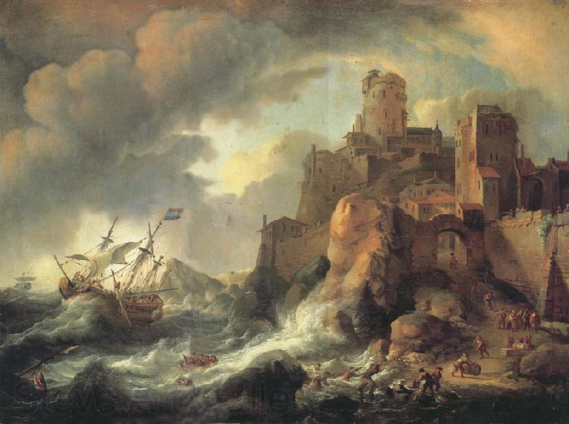 BACKHUYSEN, Ludolf Shipwreck by the Coastal Cliffs France oil painting art